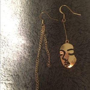 Asymmetrical Gold Plated Face Earrings